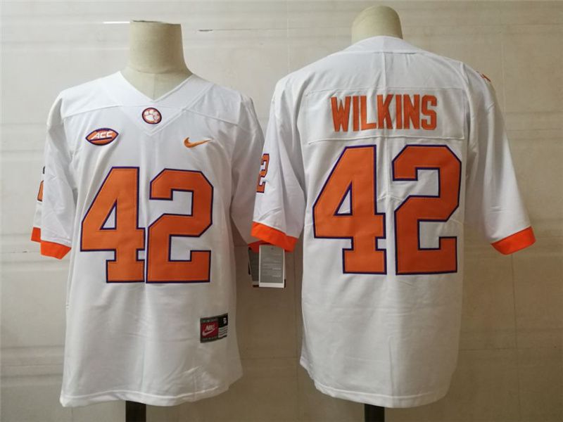 Men Clemson Tigers 42 Wilkins White Nike 2025 NCAA Jersey